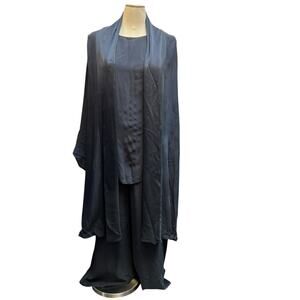 J. Peterman 100% Silk 3 Piece Lounge Set Shawl Tank Pants Medium Large XL